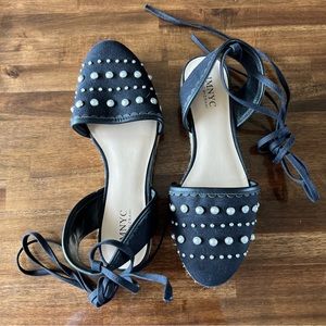 Isaac Mizrahi (IMNYC) Hilda Tie-Up Studded Espadrilles